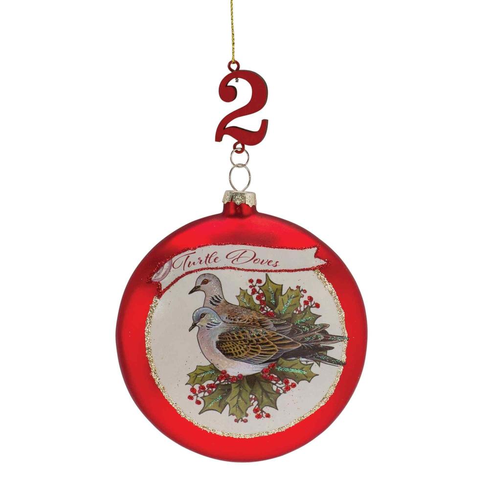 Melrose Twelve Days of Christmas Glass Disc Ornament Set 4.75"