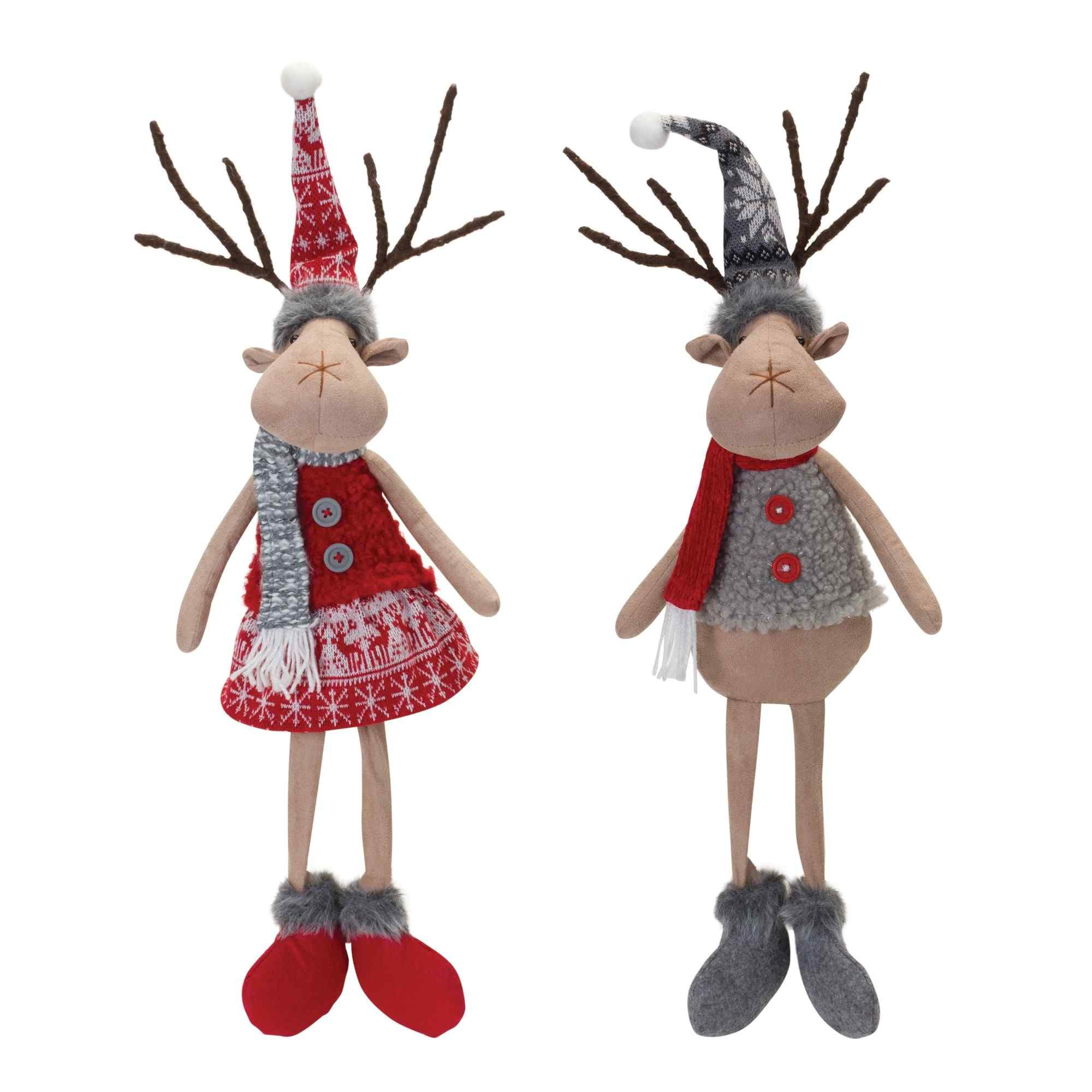Melrose Set of 2 Deer Shelf Sitter Christmas Tabletop Plush Figures 23"