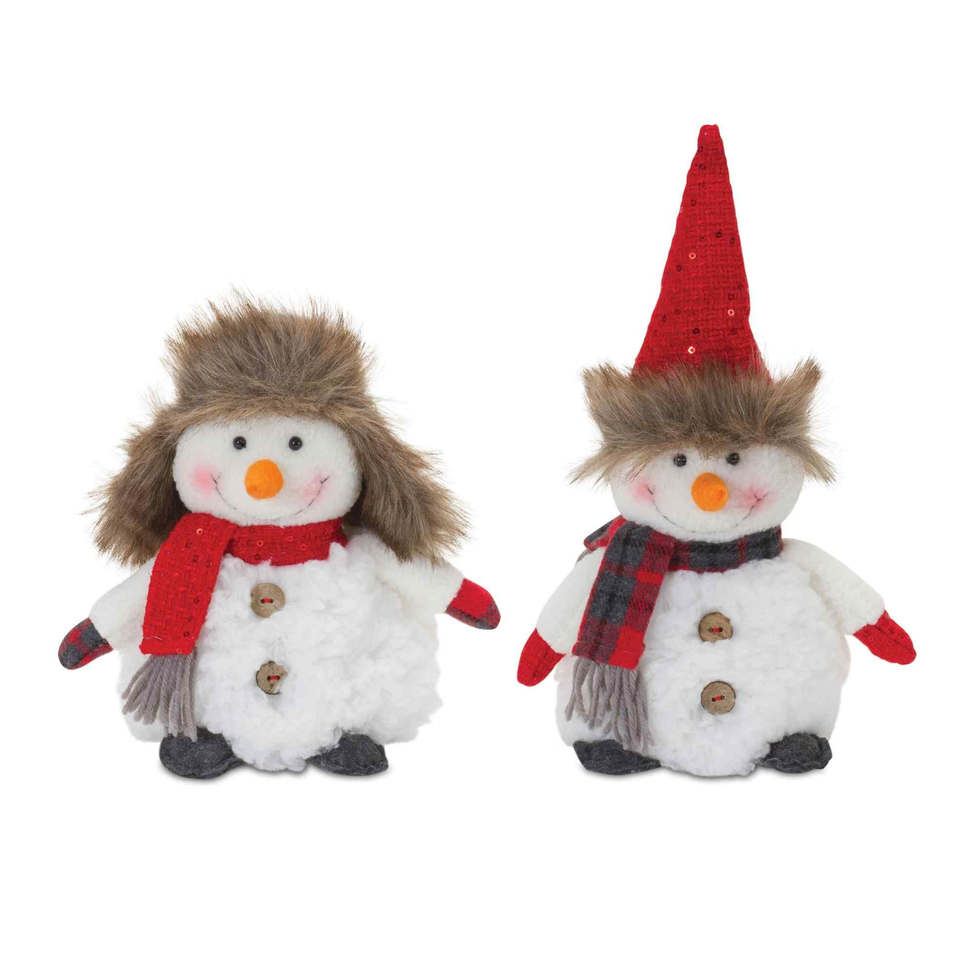 Melrose Set of 2 Snowman with Scarf Christmas Plush Tabletop Figures 10.5"