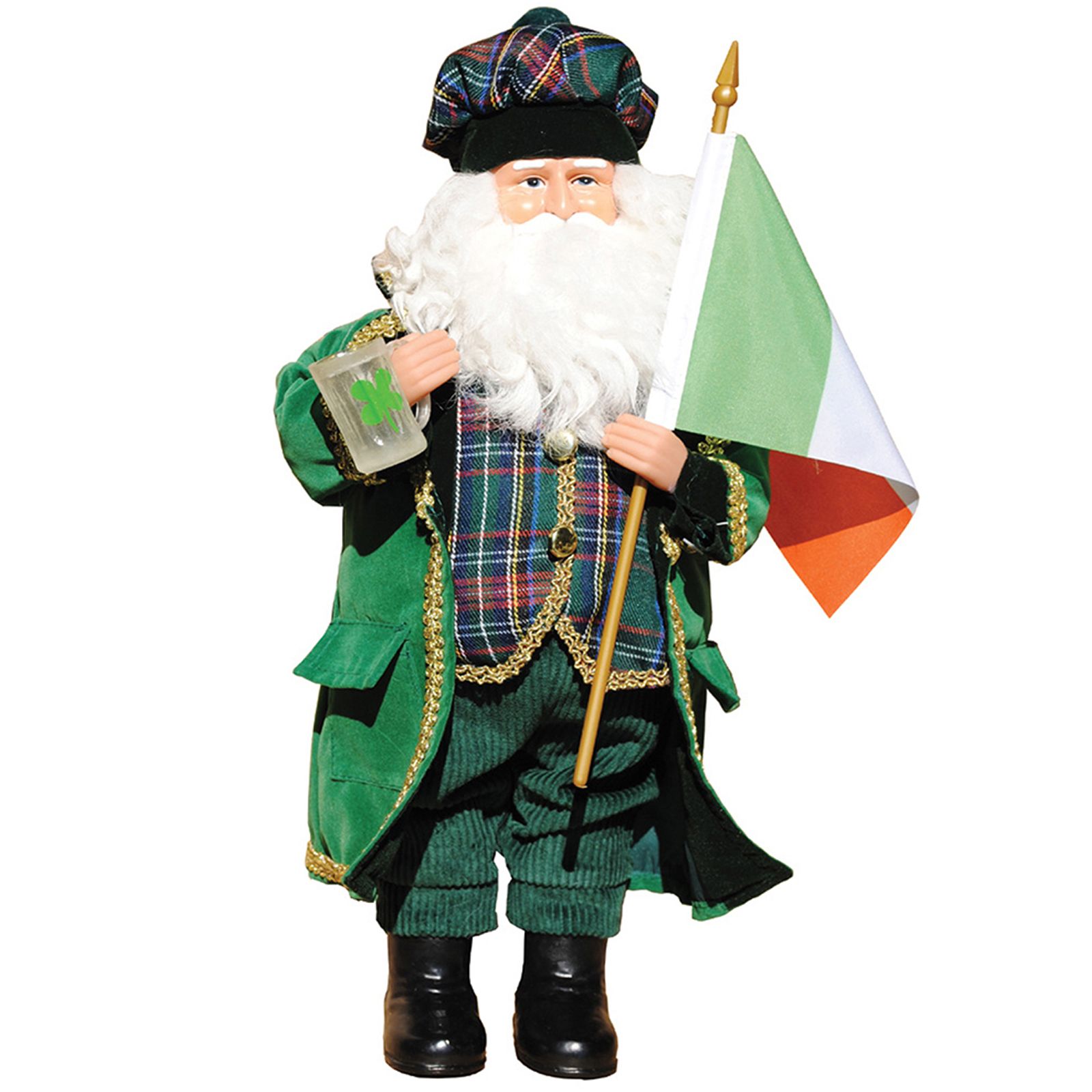 CC Christmas Decor 15.5" Irish Plaid Santa Christmas Figurine
