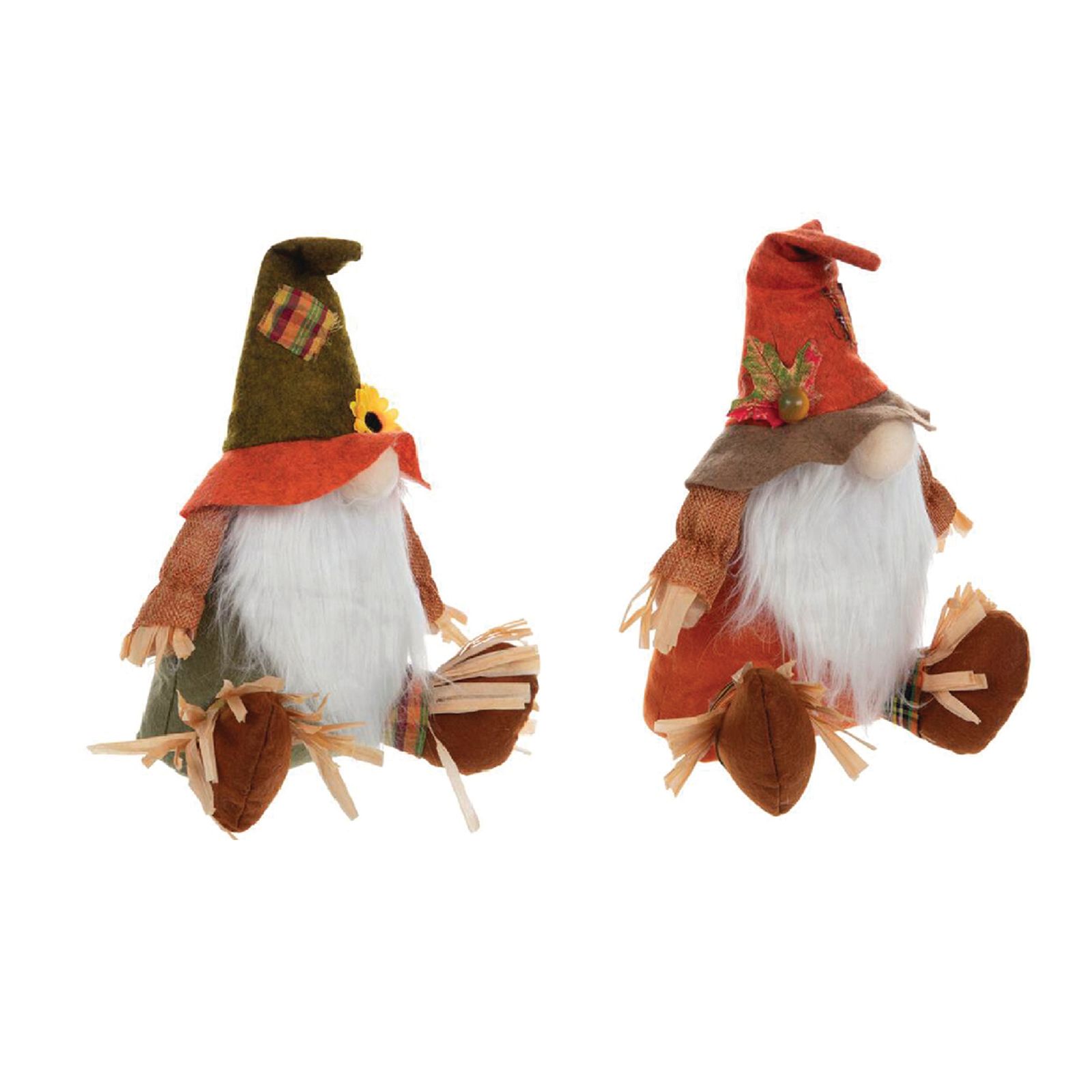 CC Christmas Decor Set of 2 Orange and Brown Scarecrow Gnomes Fall Harvest Figure 10"