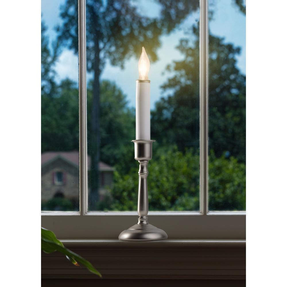 CC Christmas Decor Set of 3 White Christmas Candle Lamps with Silver Stands 12"