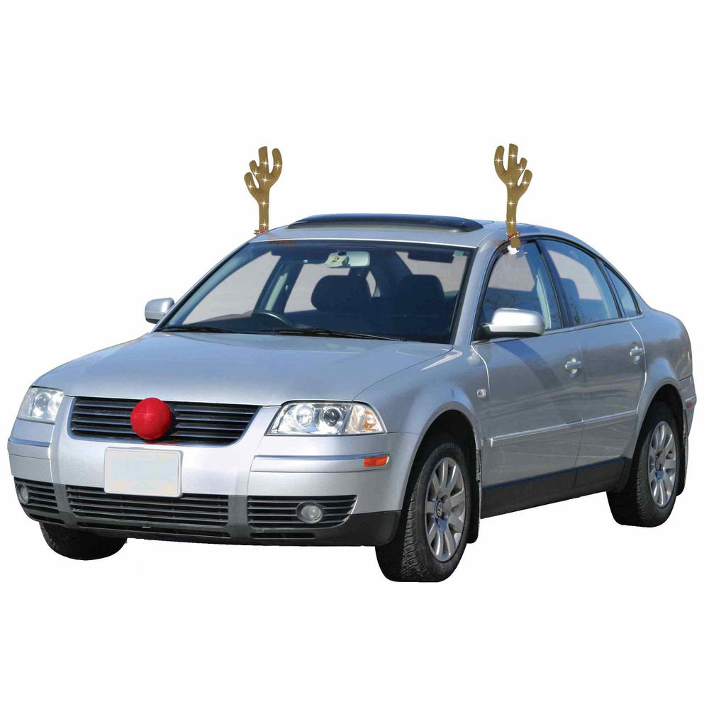 Mystic 19-Inch Lighted Brown and Red Reindeer Christmas Car Decorating Kit - Universal Size