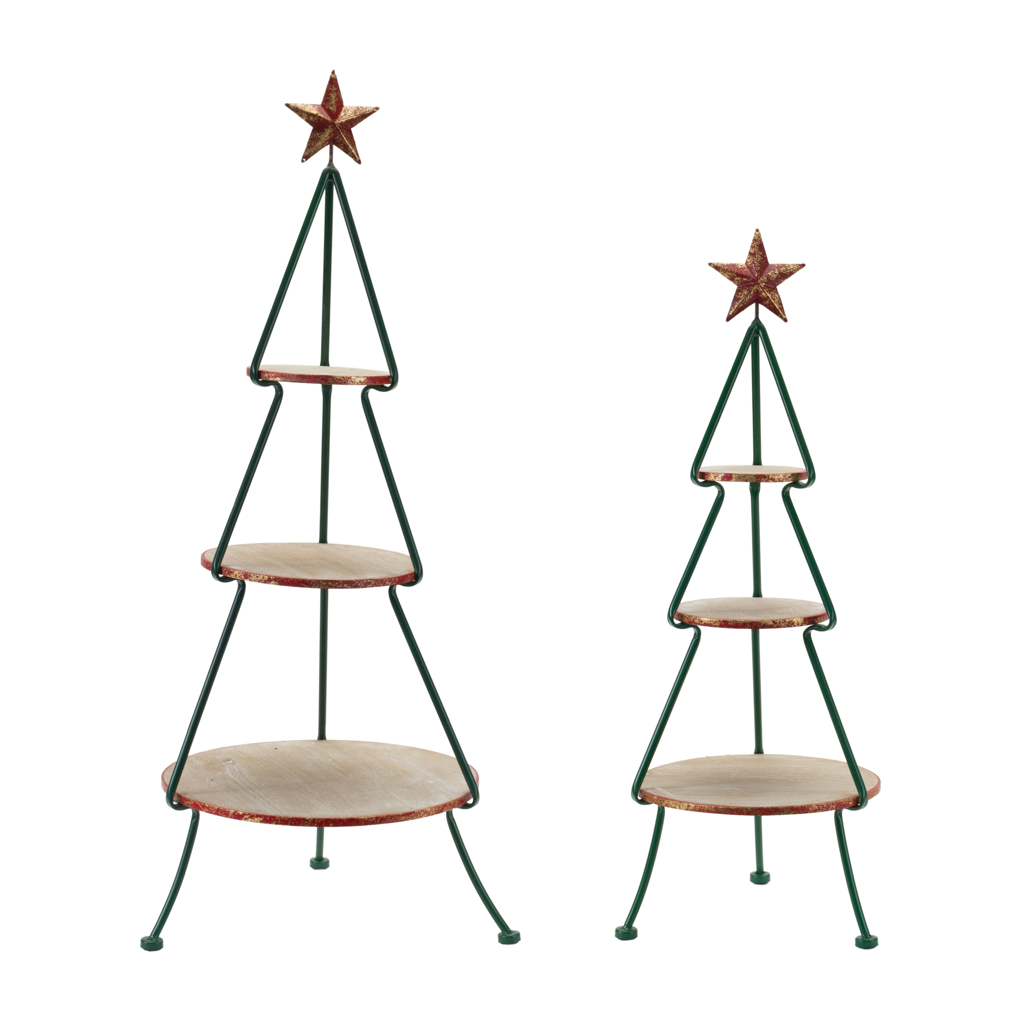 Melrose Set of 2 Christmas Tree with Wood Shelf Decorations 33"