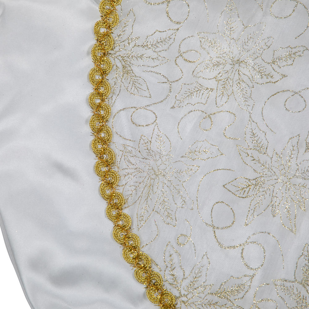 Northlight 48" White and Gold Glitter Poinsettia Scalloped Christmas Tree Skirt