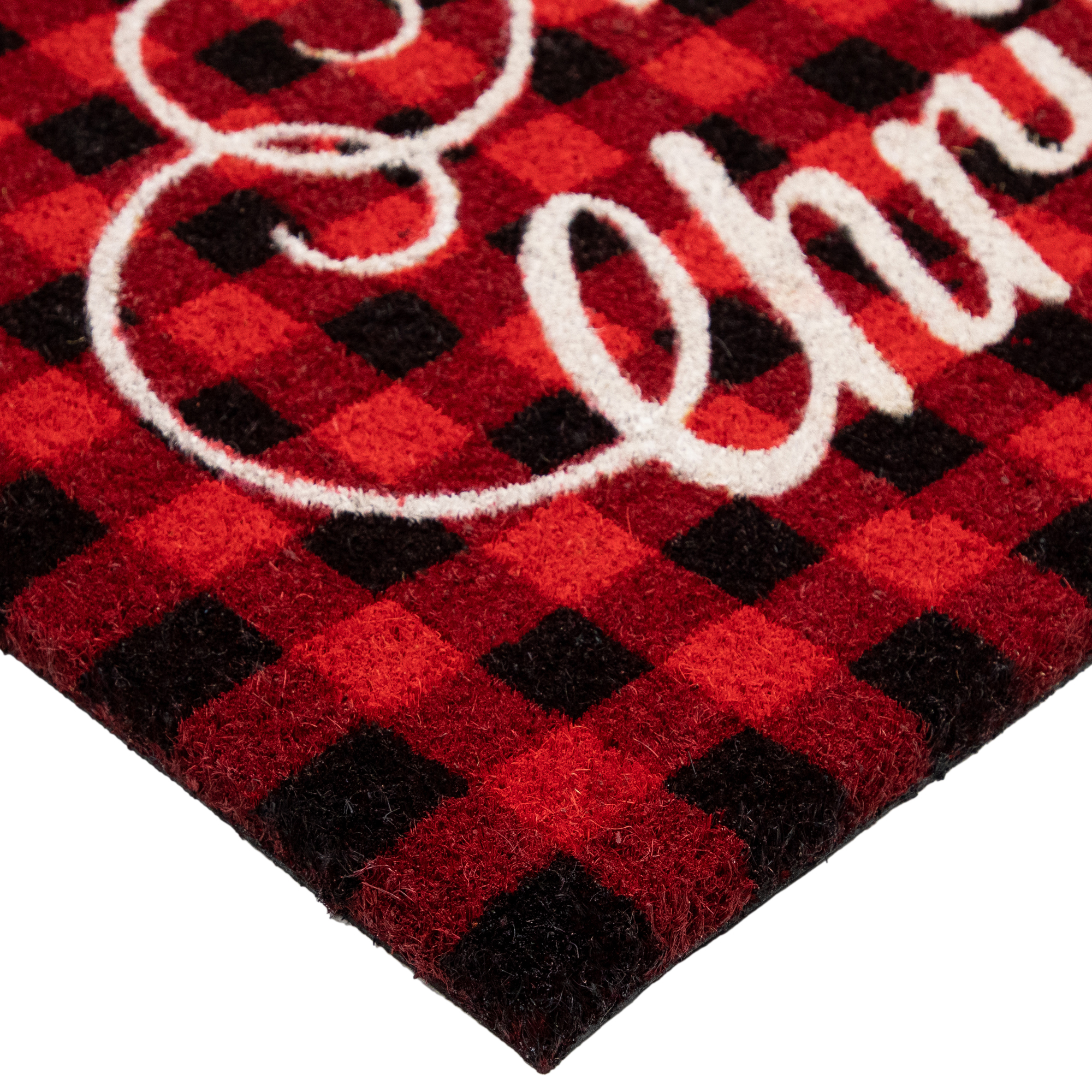 Northlight Red and Black Plaid "Merry Christmas" Natural Coir Christmas Outdoor Doormat 18" x 30"