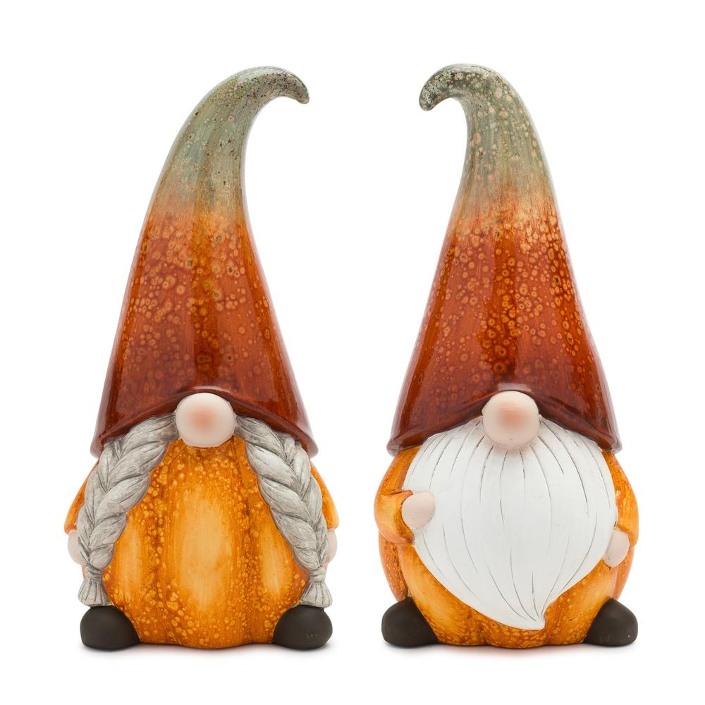 Melrose Set of 2 Pumpkin Gnome Fall Harvest Tabletop Decor 11.5"