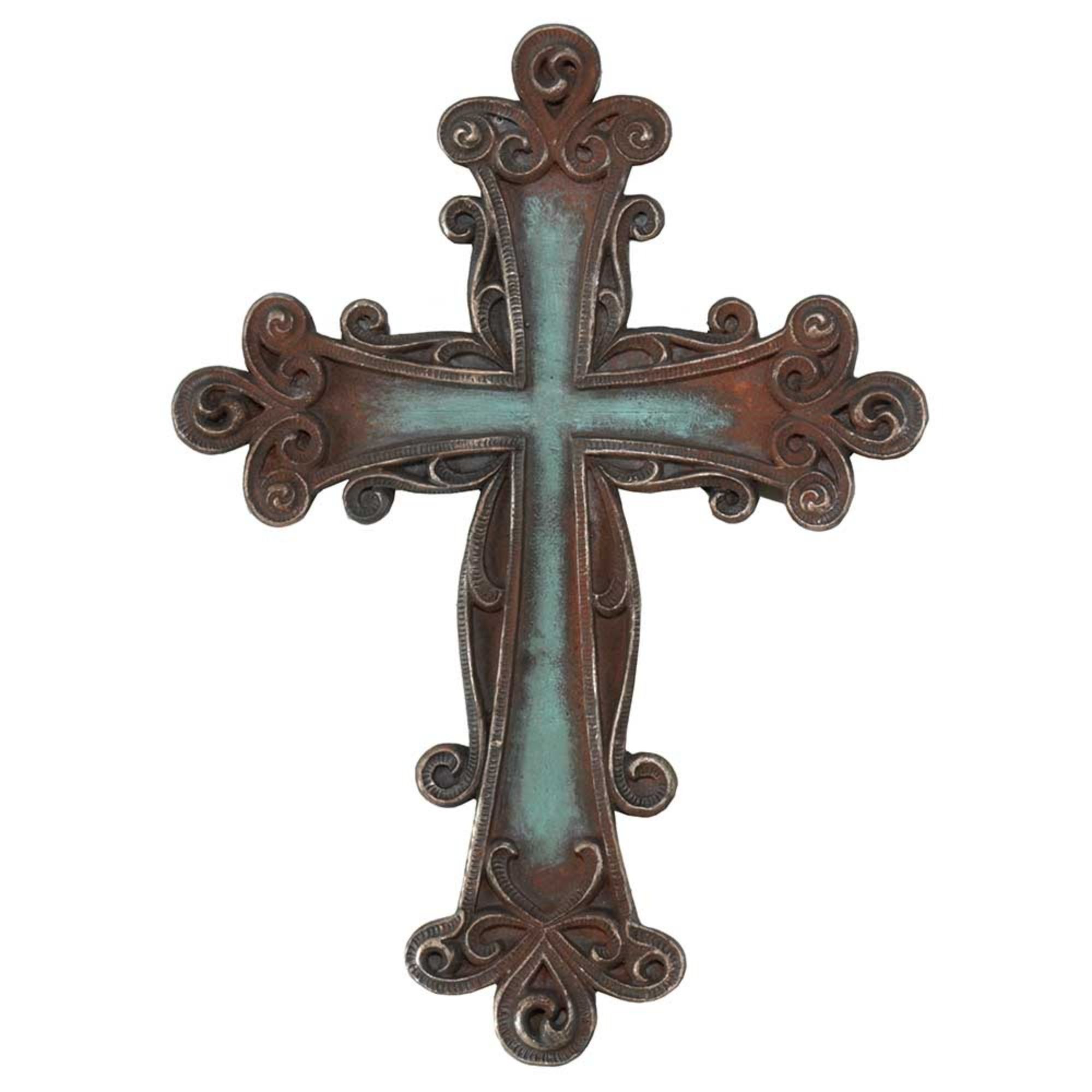 Contemporary Home Living 10.75" Brown and Turquoise Blue Religious Wall Cross