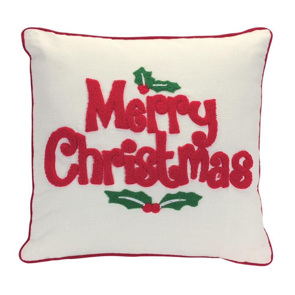 Melrose 16" White and Red Holly "Merry Christmas" Throw Pillow