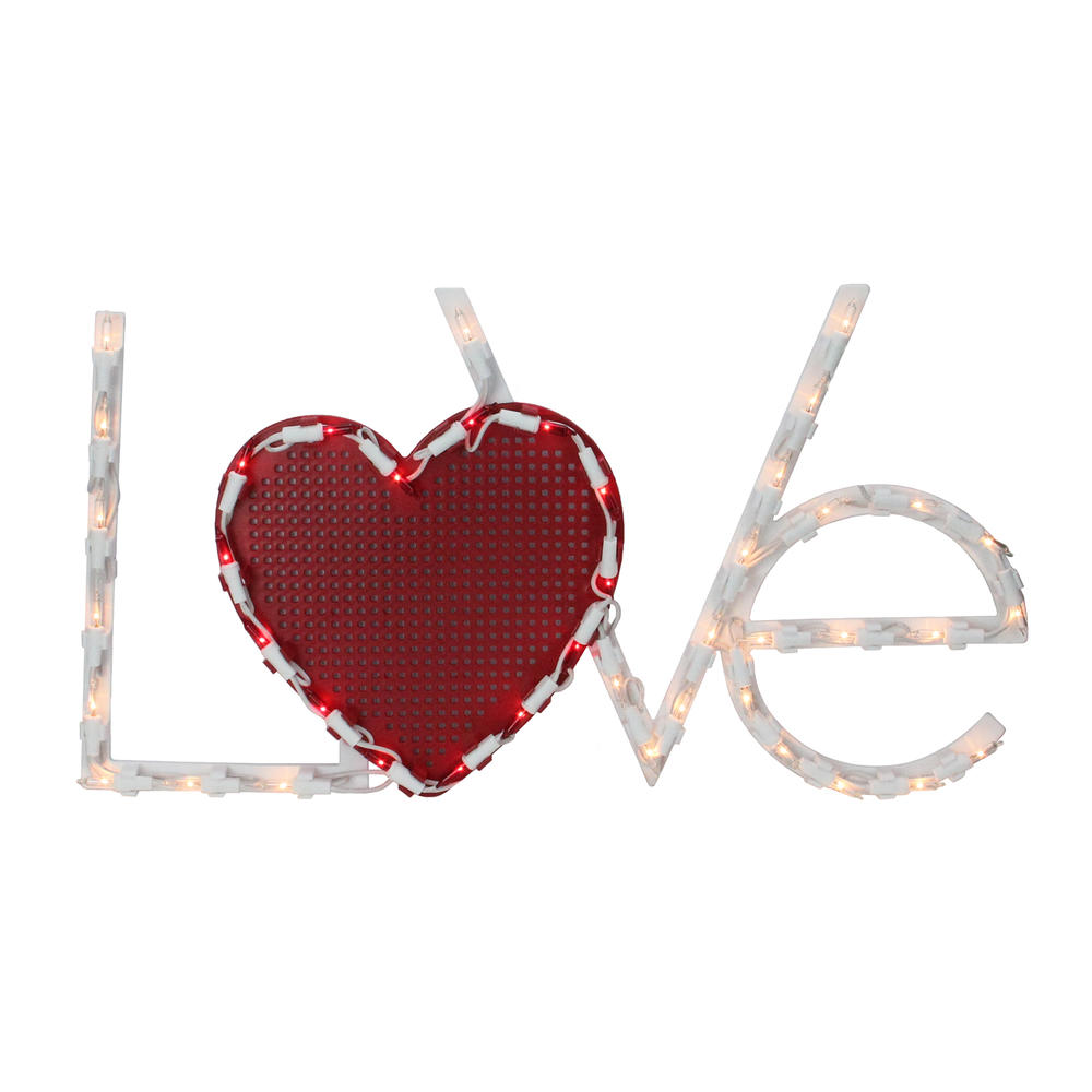 Northlight Lighted "Love" with Heart Valentine's Day Window Silhouette - 17" - White and Red