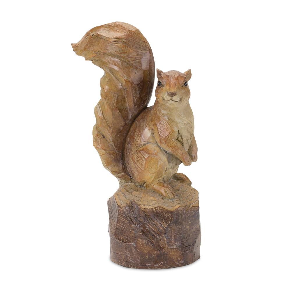 Melrose Set of 2 Perched Squirrel on Tree Stump Fall Harvest Tabletop Figures 13"