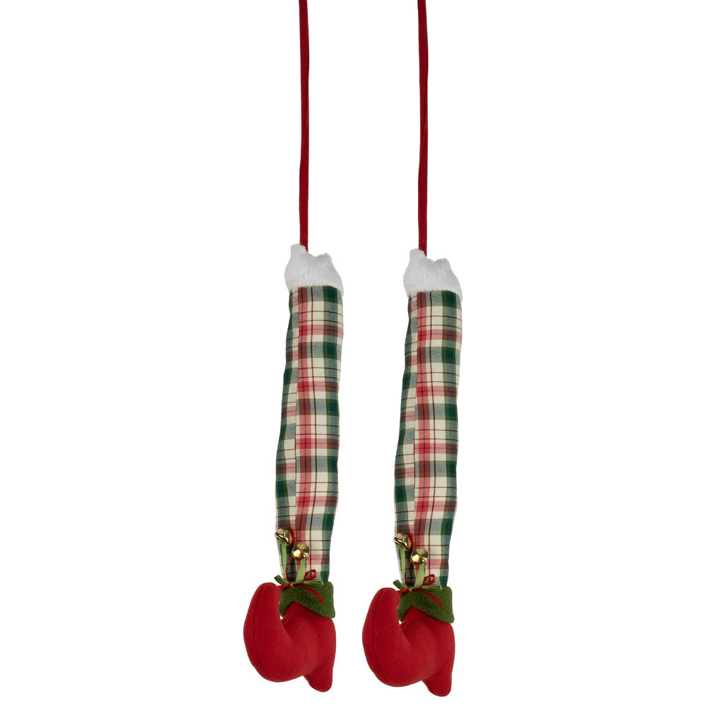 Northlight Set of 2 Red and Green Plaid Plush Elf Leg Christmas Picks 30"