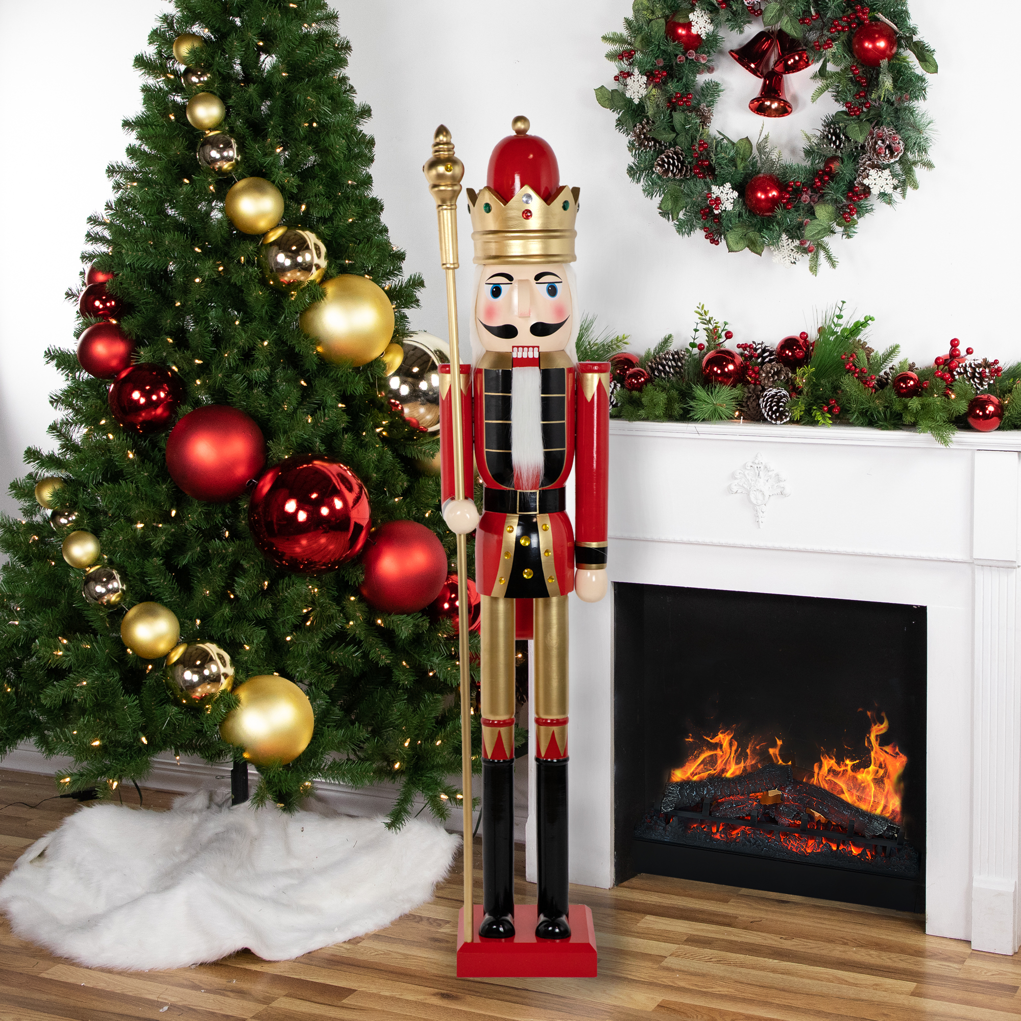 Northlight 5' Red and White Commercial Size Christmas Nutcracker with Scepter