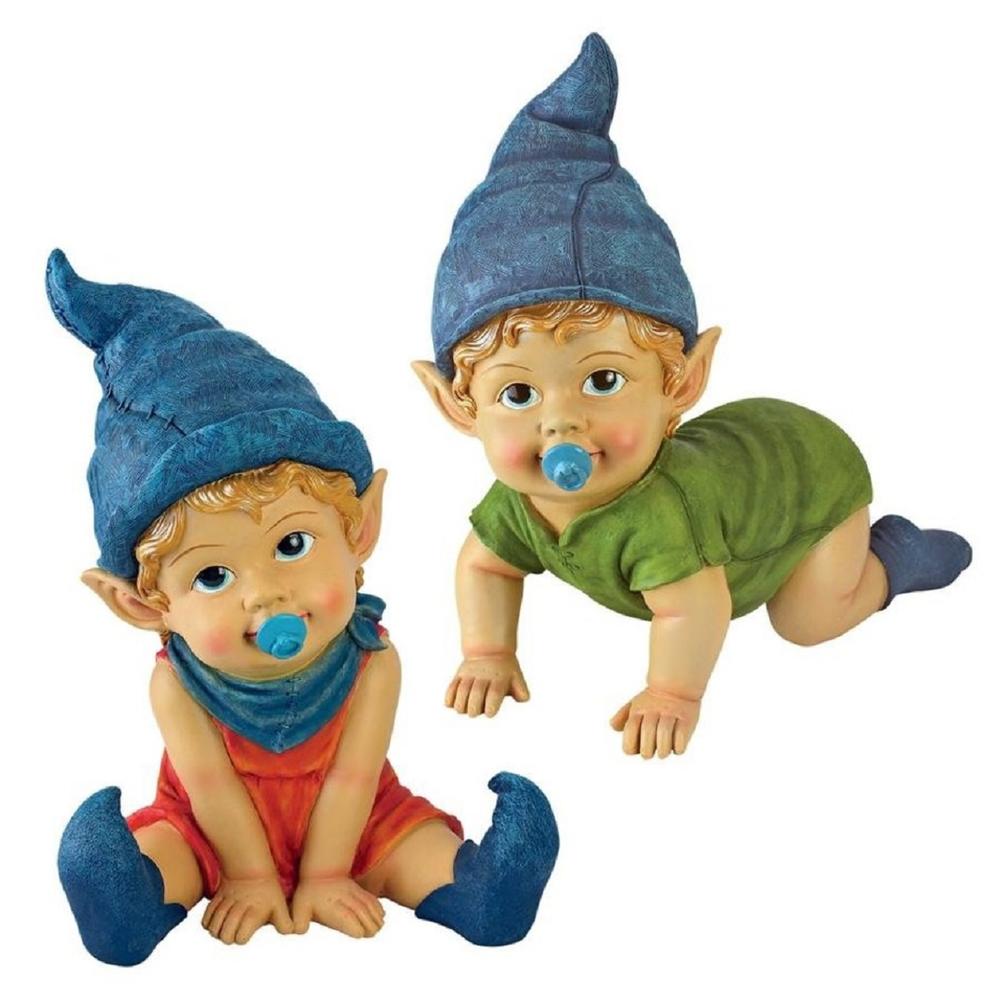 Outdoor Living and Style Set of 2 Archibald and Blaze the Baby Gnome Outdoor Garden Statue 11"
