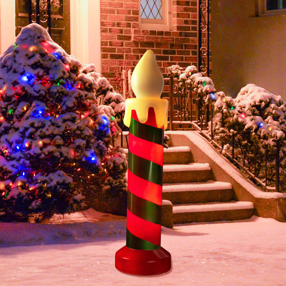 Northlight 20" Lighted Green and Red Striped Blow Mold Candle Outdoor Christmas Decoration
