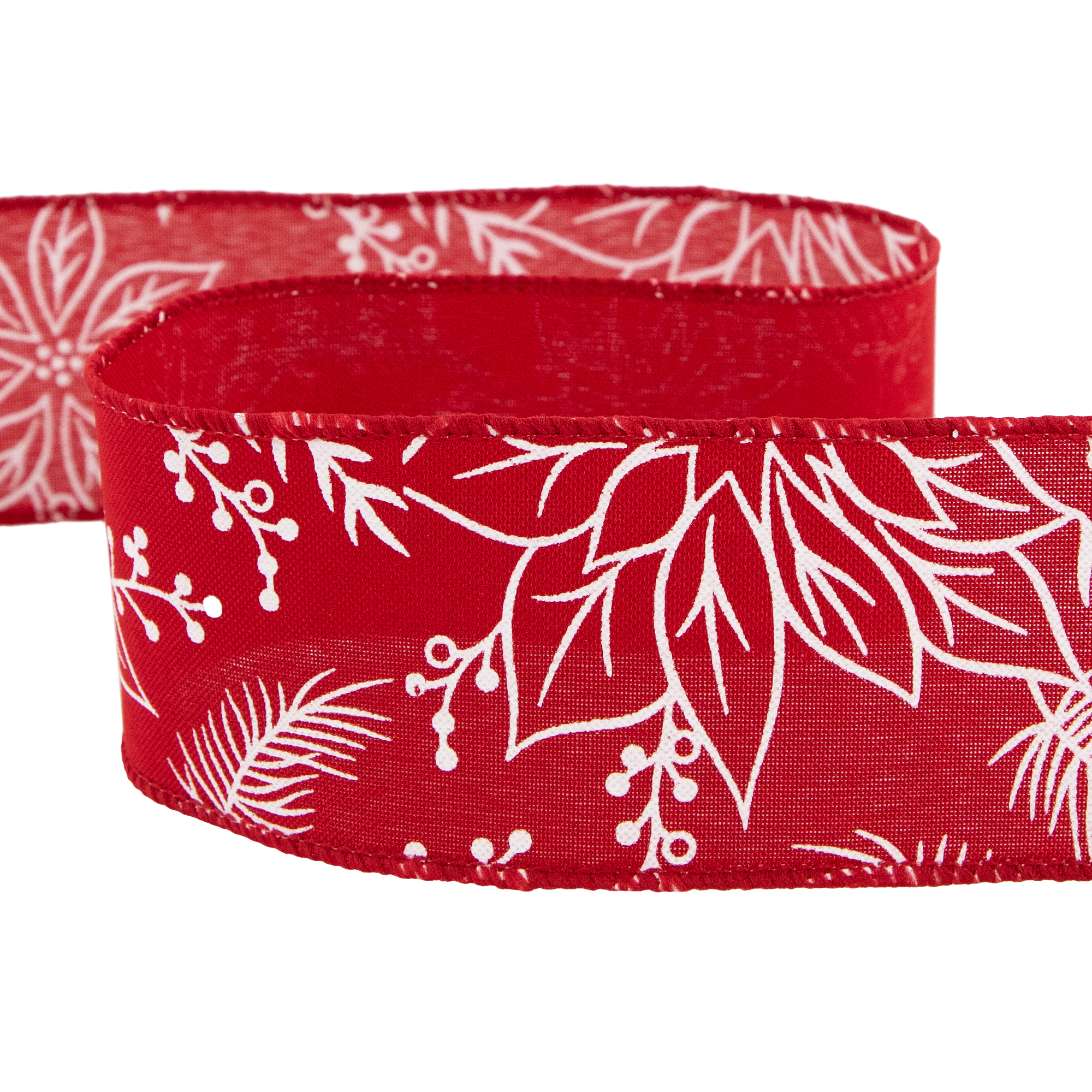 Northlight Red and White Floral Print Wired Craft Christmas Ribbon 2.5" x 10 Yards