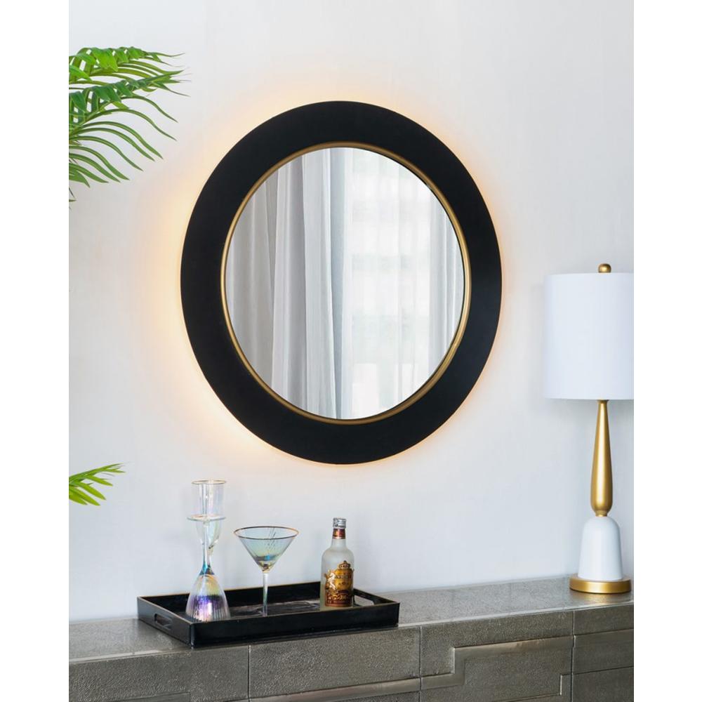 CC Home Furnishings Round Wall Mirror With Led Light - 2.5' - Black and Gold