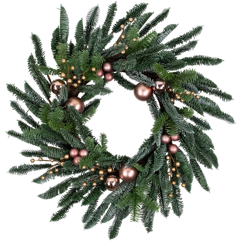 Northlight Rose Gold Ball Ornaments Artificial Christmas Wreath, 28-Inch, Unlit
