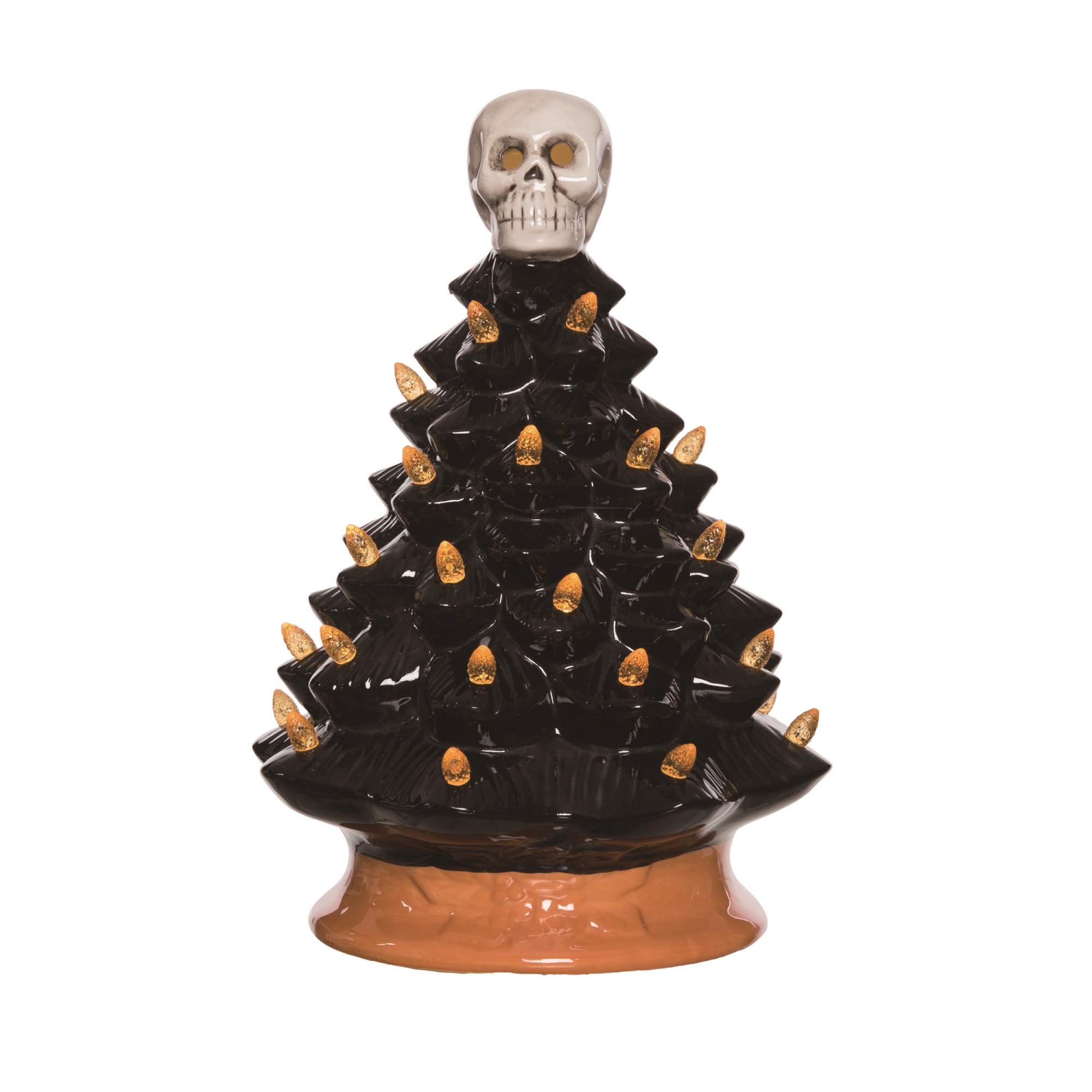 Contemporary Home Living 10" Pre-Lit Black and Orange Vintage Halloween Tree with Skull