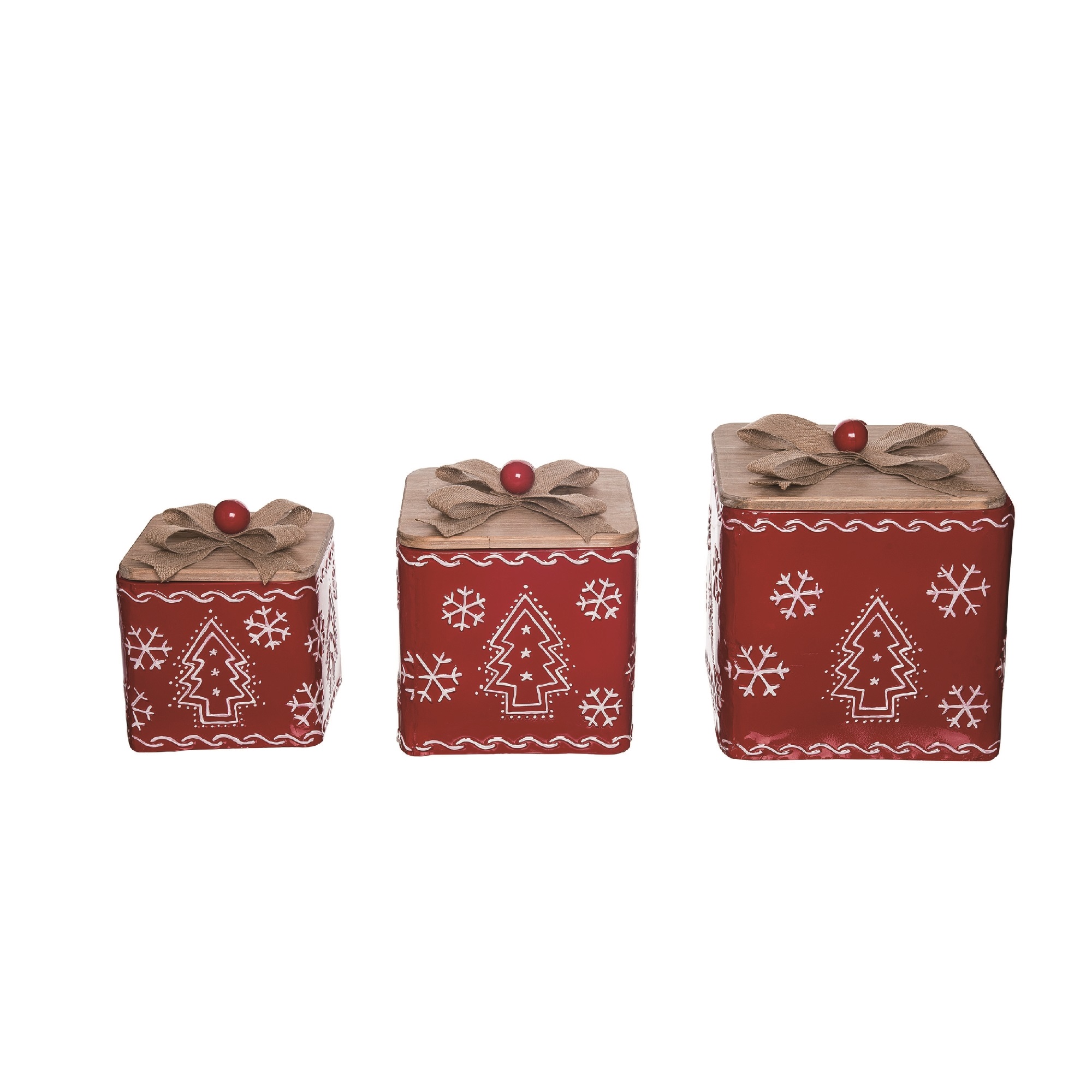 Contemporary Home Living Set of 3 Red and Brown Embossed Design Christmas Gift Box Decorations 12"