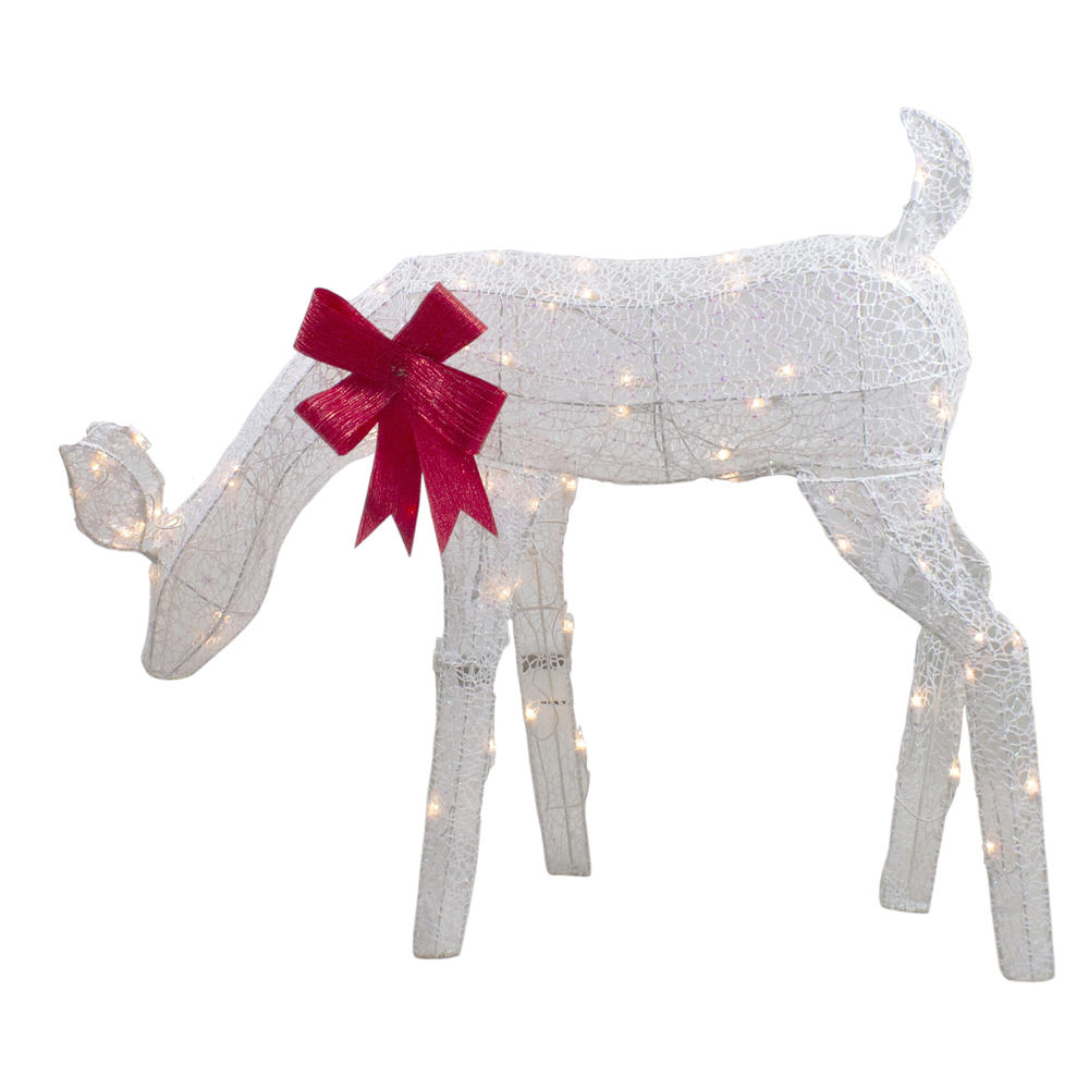 Northlight 37" Lighted White Mesh Feeding Doe Outdoor Christmas Decoration - Clear Lights