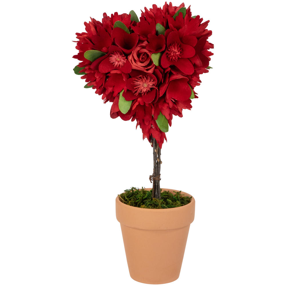 Northlight Wooden Mixed Floral Valentine's Day Artificial Potted Topiary - 14" - Red
