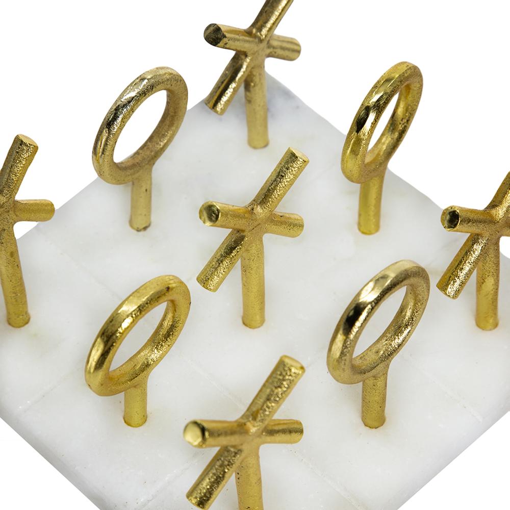 CC Home Furnishings Marble Banswara Style Tic Tac Toe Game - 6.5" - White and Gold