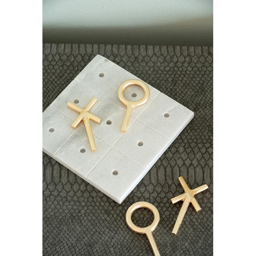 CC Home Furnishings Marble Banswara Style Tic Tac Toe Game - 6.5" - White and Gold