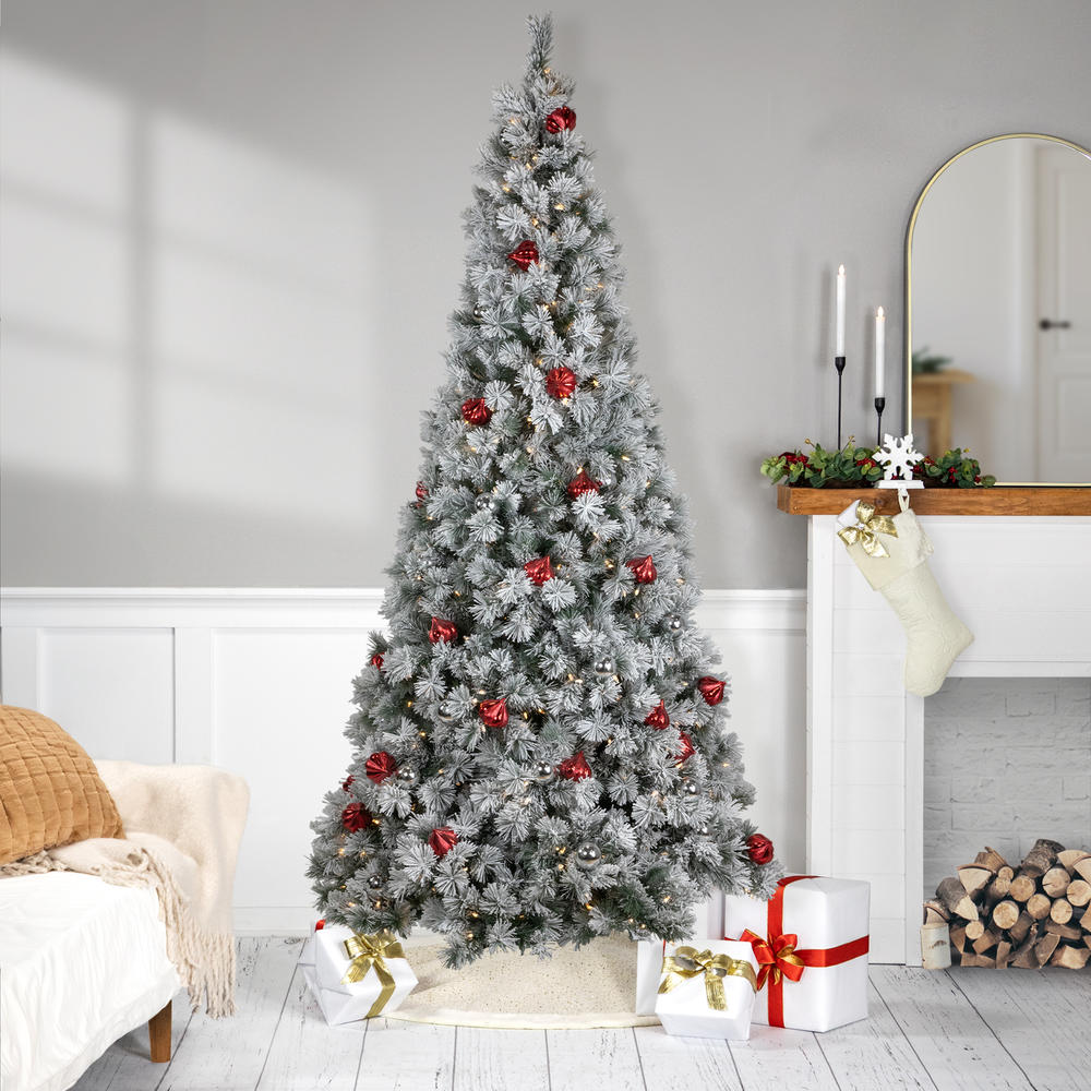 Northlight Pre-Lit Snowy Bristle Pine Artificial Christmas Tree - 7.5' - Warm White LED Lights