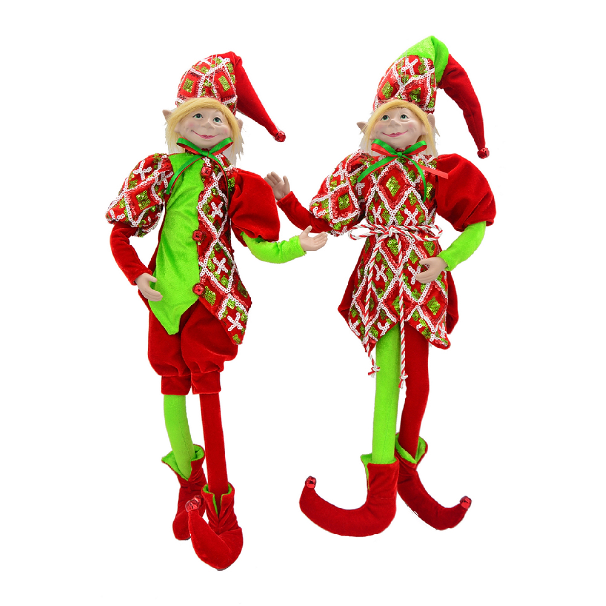 CC Home Furnishings Elves Hanging Figures - 24" - Red and Green - 2ct