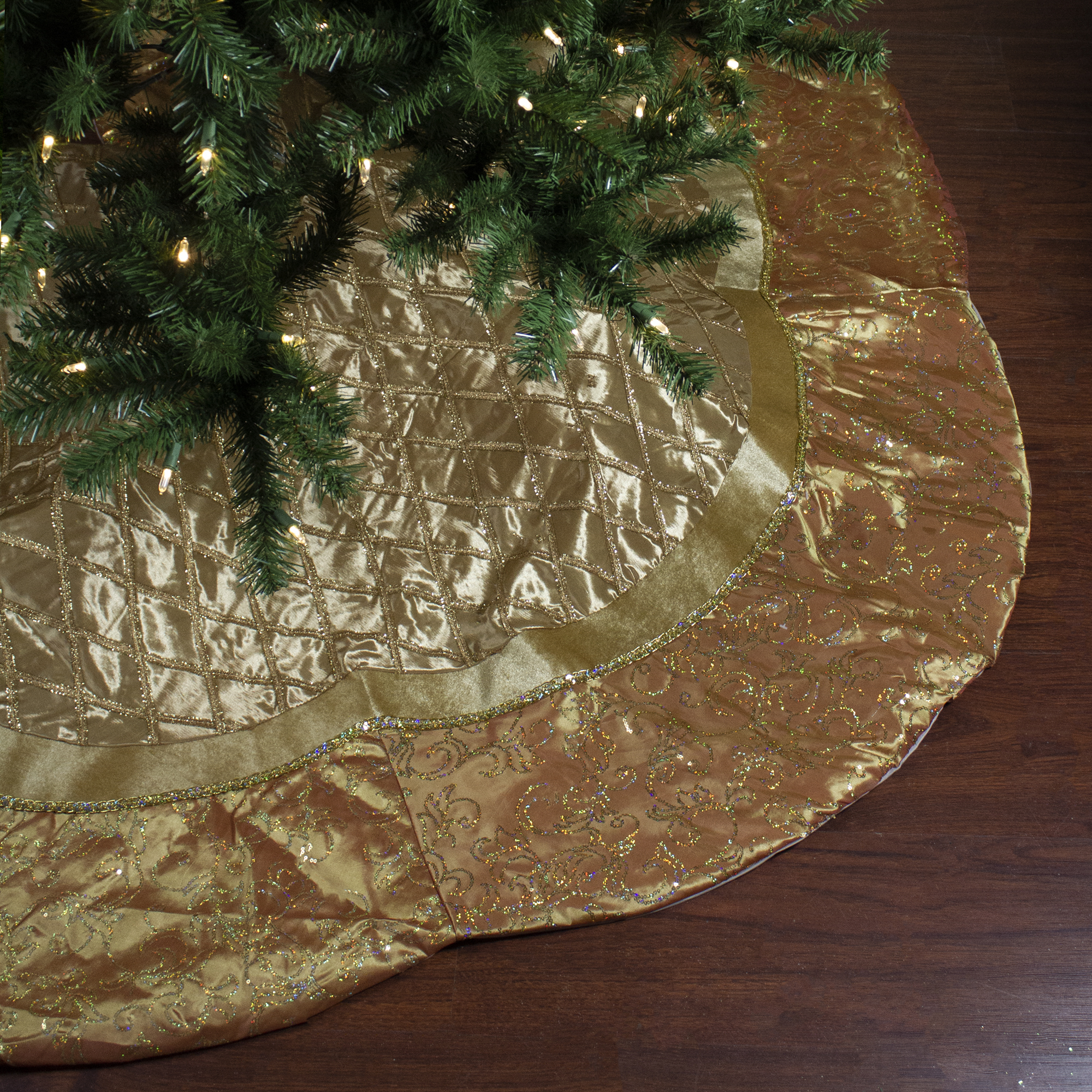 Northlight 72" Gold Quilted Christmas Tree Skirt with Iridescent Sequins