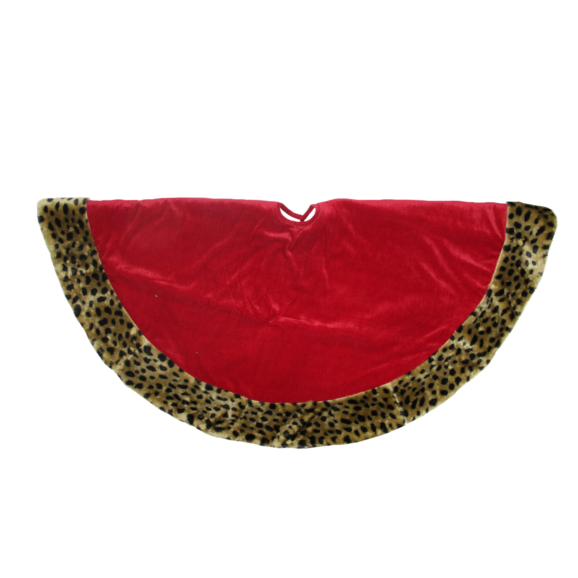 Northlight 48" Red Velveteen with Cheetah Print Border Christmas Tree Skirt
