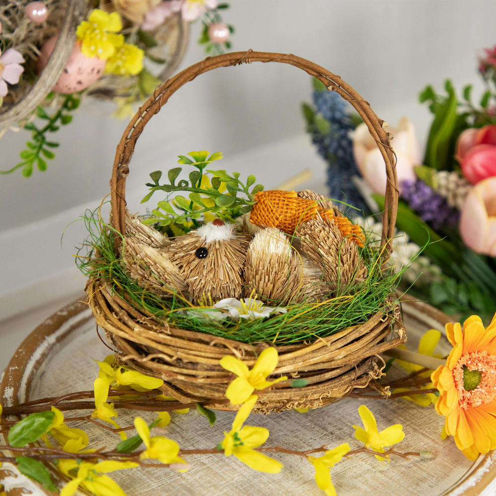Northlight Bunny in Woven Basket Easter Decoration - 6.5"