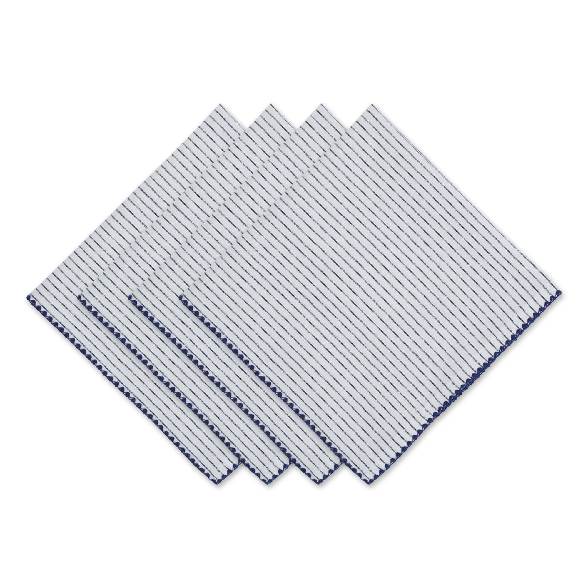 Contemporary Home Living Micro Striped Oversized Square Dining Napkins - 20" - Blue and White - Set of 4