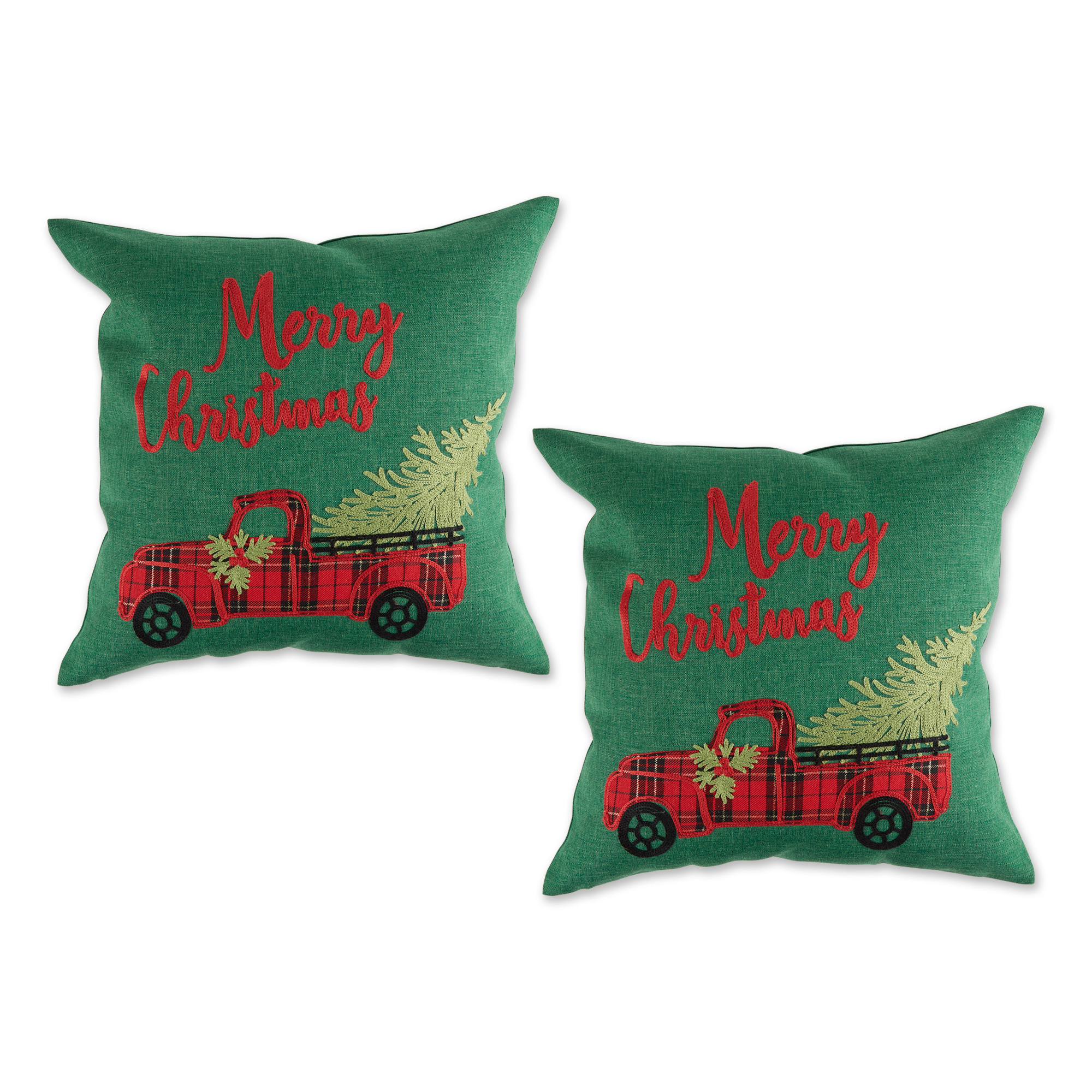 Contemporary Home Living "Merry Christmas" with Truck Outdoor Patio Throw Pillow Covers - 18" - Set of 2