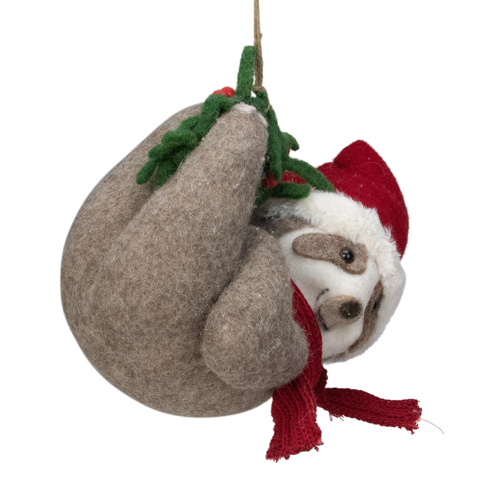 Melrose 12.75" Brown and Red Sloth Hanging Christmas Ornament