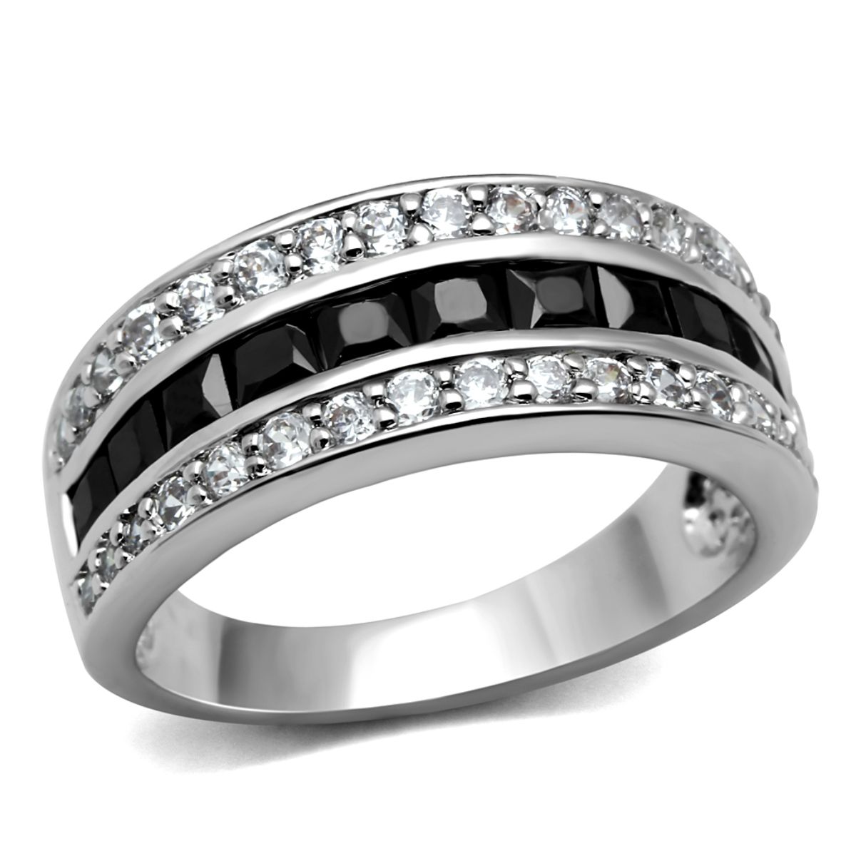 Luxe Jewelry Designs Women's Stainless Steel Pave Ring with Black Diamond Cubic Zirconia, Size 8