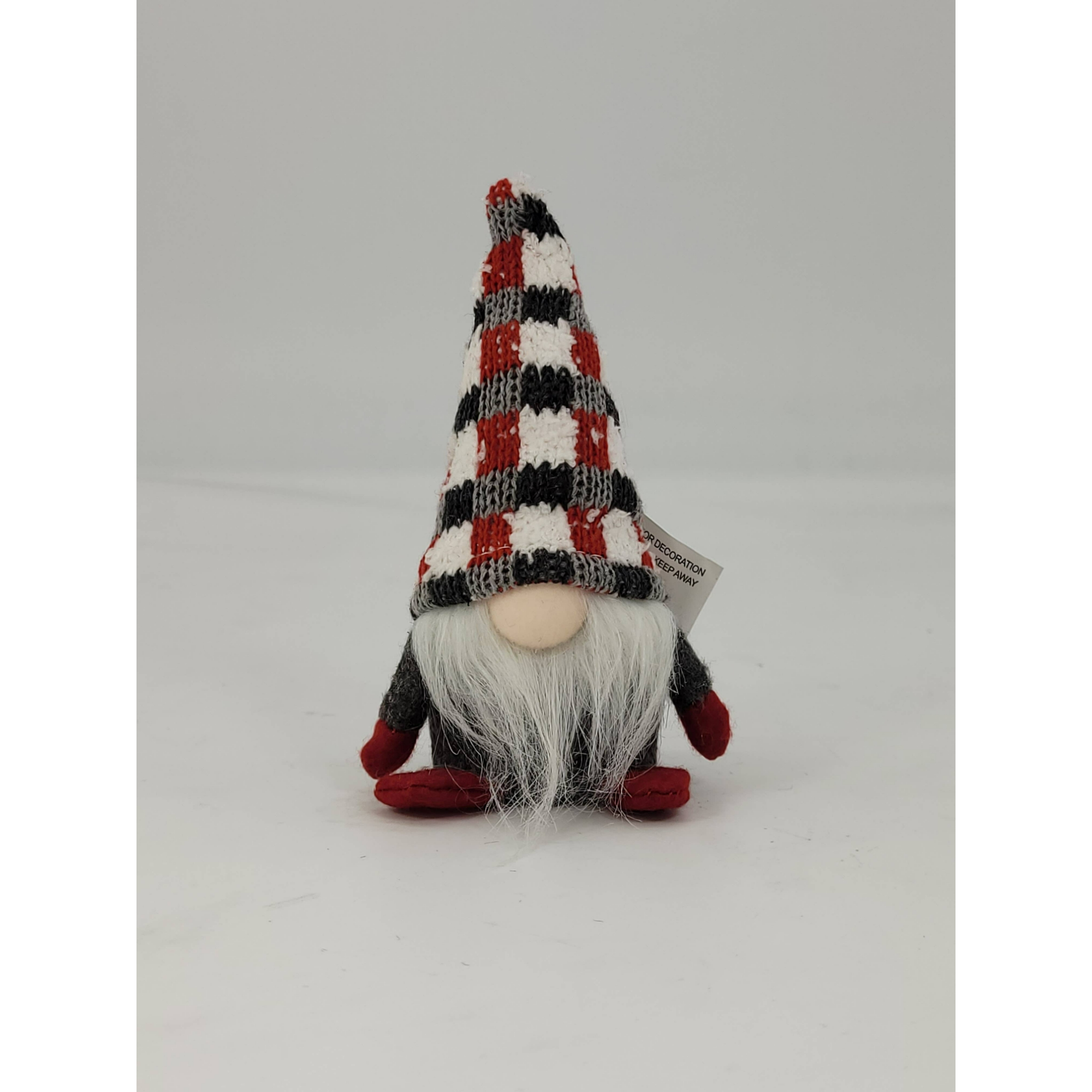 Galt International Plaid Hat Christmas Gnome Figurine - 5" - Red and Gray