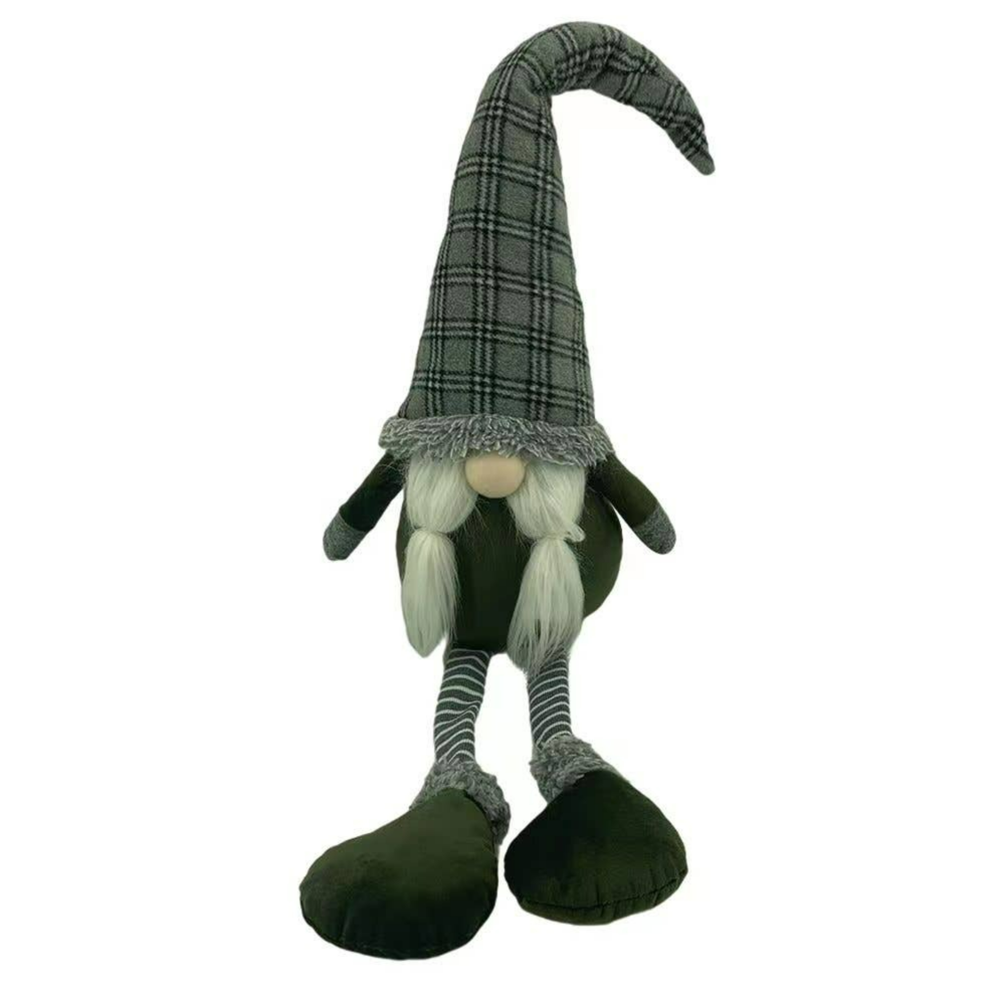Galt International Plaid Hat Girl Christmas Gnome Figurine - 32.5" - Gray and Green