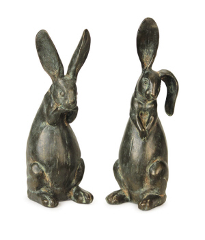 Contemporary Home Living Set of 2 Gray Floppy Eared Easter Rabbit Figurines 16.75"
