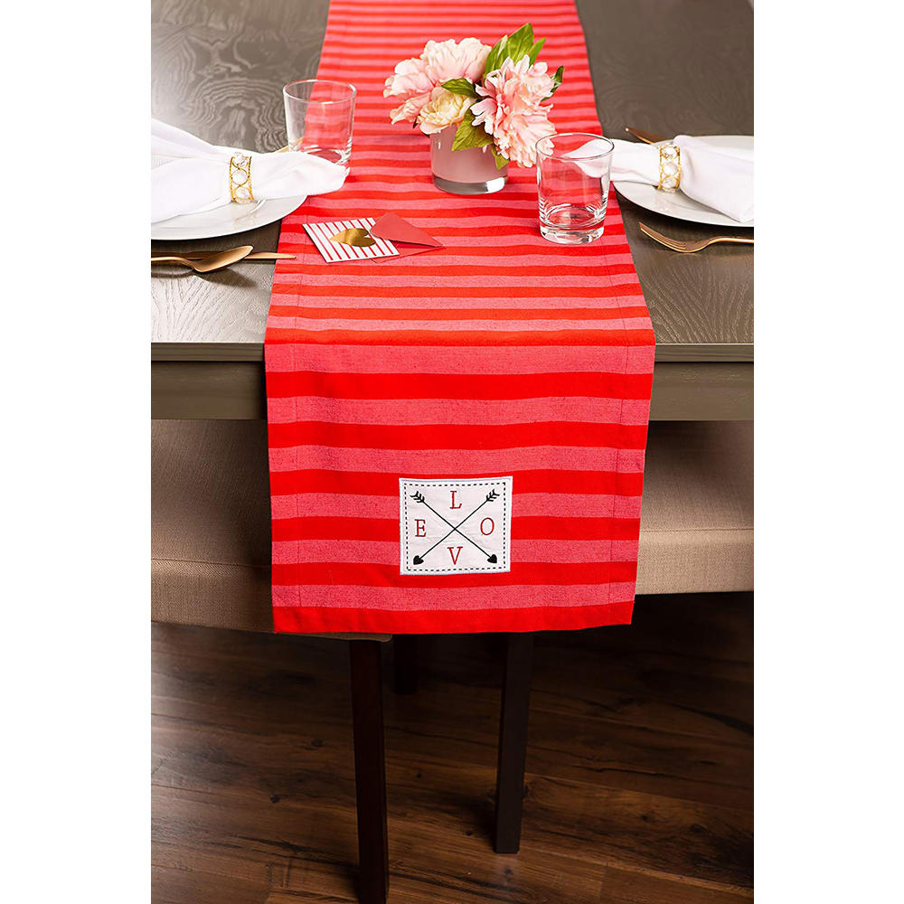 Contemporary Home Living 108" Red Striped Love and Arrows Valentine's Day Table Runner