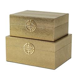 CC Home Furnishings Faux Leather Decorative Boxes - 10.25" - Gold - 2ct