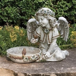 Roman 14" LED Solar Birdbath Angel Outdoor Garden Statue