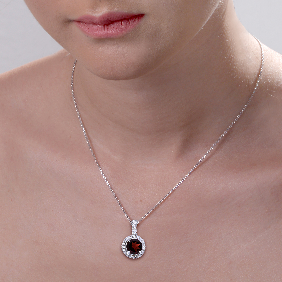 Vir Jewels 1/2 cttw Garnet Pendant Necklace .925 Sterling Silver With Rhodium 5 MM Round