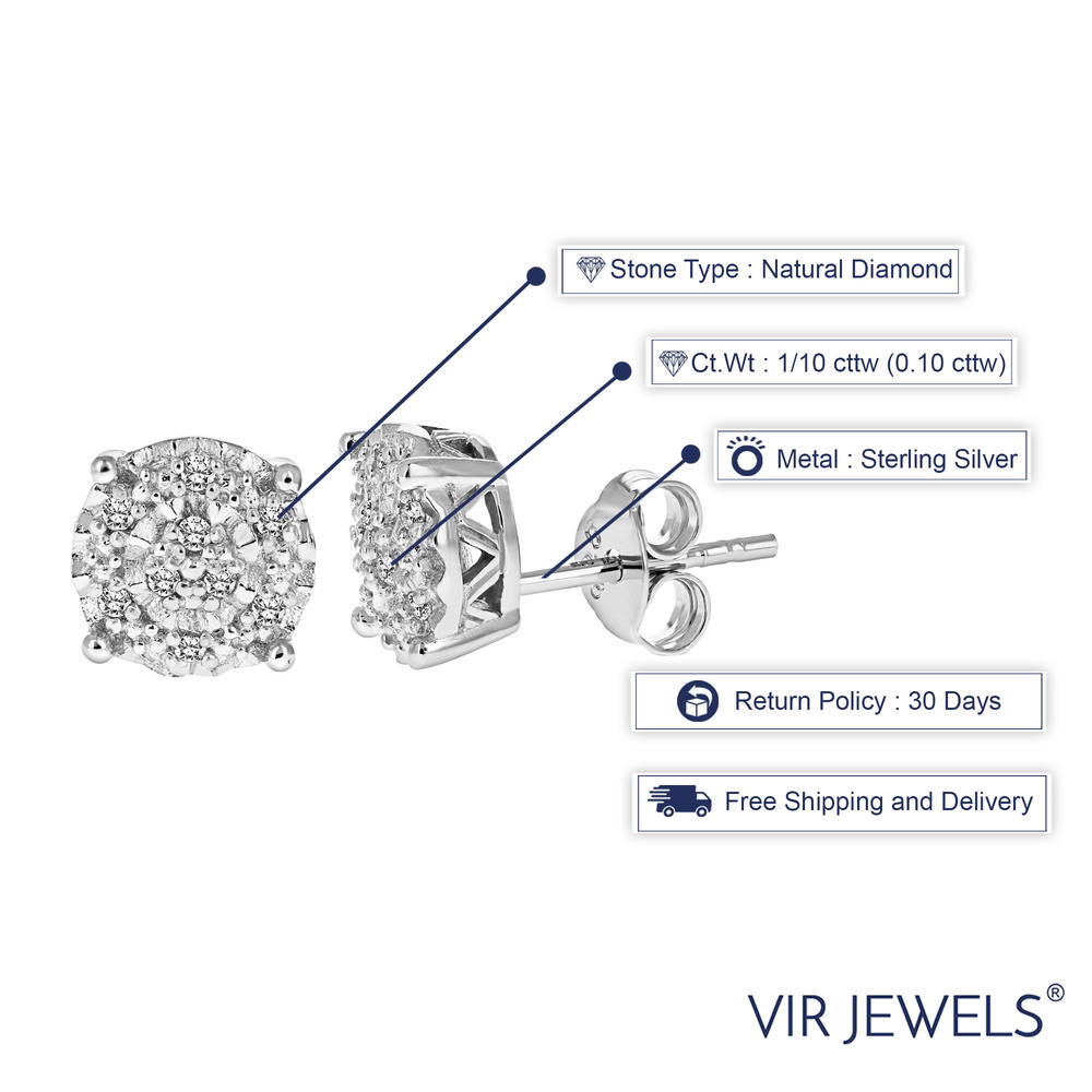 Vir Jewels 1/10 cttw Diamond Earrings in .925 Sterling Silver Push Backs Round Shape