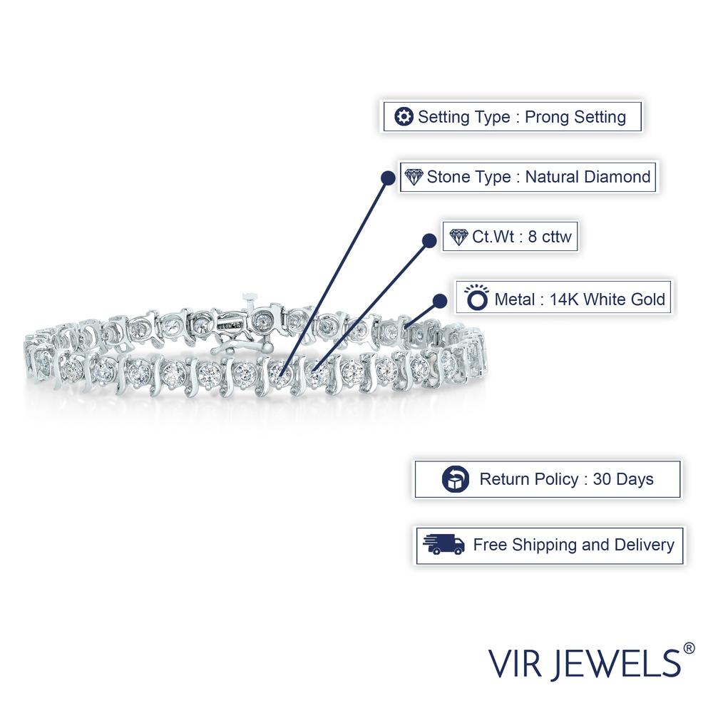 Vir Jewels 8 cttw I1 Clarity IGI Certified Diamond Bracelet 14K White Gold S-Link 7 Inch