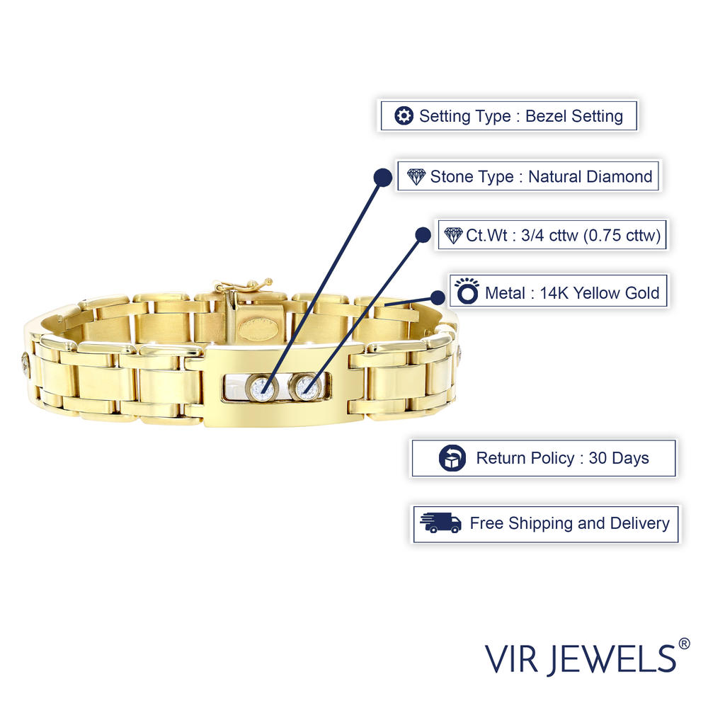 Vir Jewels 3/4 cttw Men's Diamond Bracelet Italian 14K Yellow Gold VS2-SI1 Clarity 57 Grams
