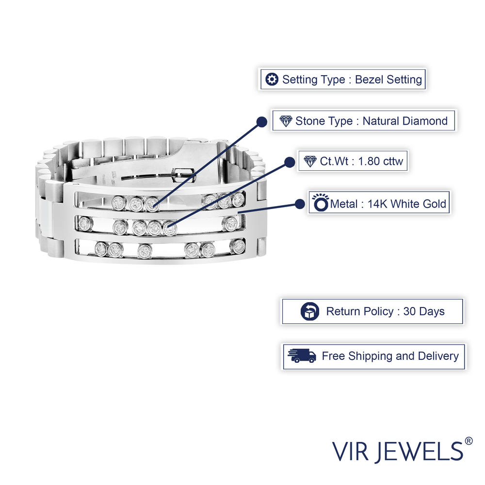 Vir Jewels 1.80 cttw Men's Diamond Bracelet Italian 14K White Gold VS2-SI1 Clarity 86 Grams