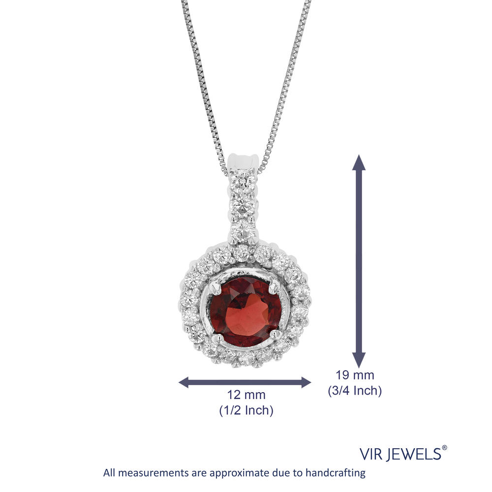 Vir Jewels 1/2 cttw Garnet Pendant Necklace .925 Sterling Silver With Rhodium 5 MM Round