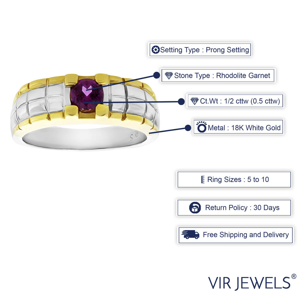 Vir Jewels 1/2 cttw Men's Ring Rhodolite Garnet 18K Two Tone Gold SI Clarity Size 10